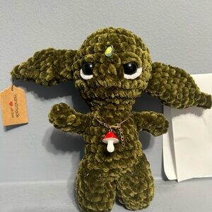 Handmade Green Plush Toy with Necklace
